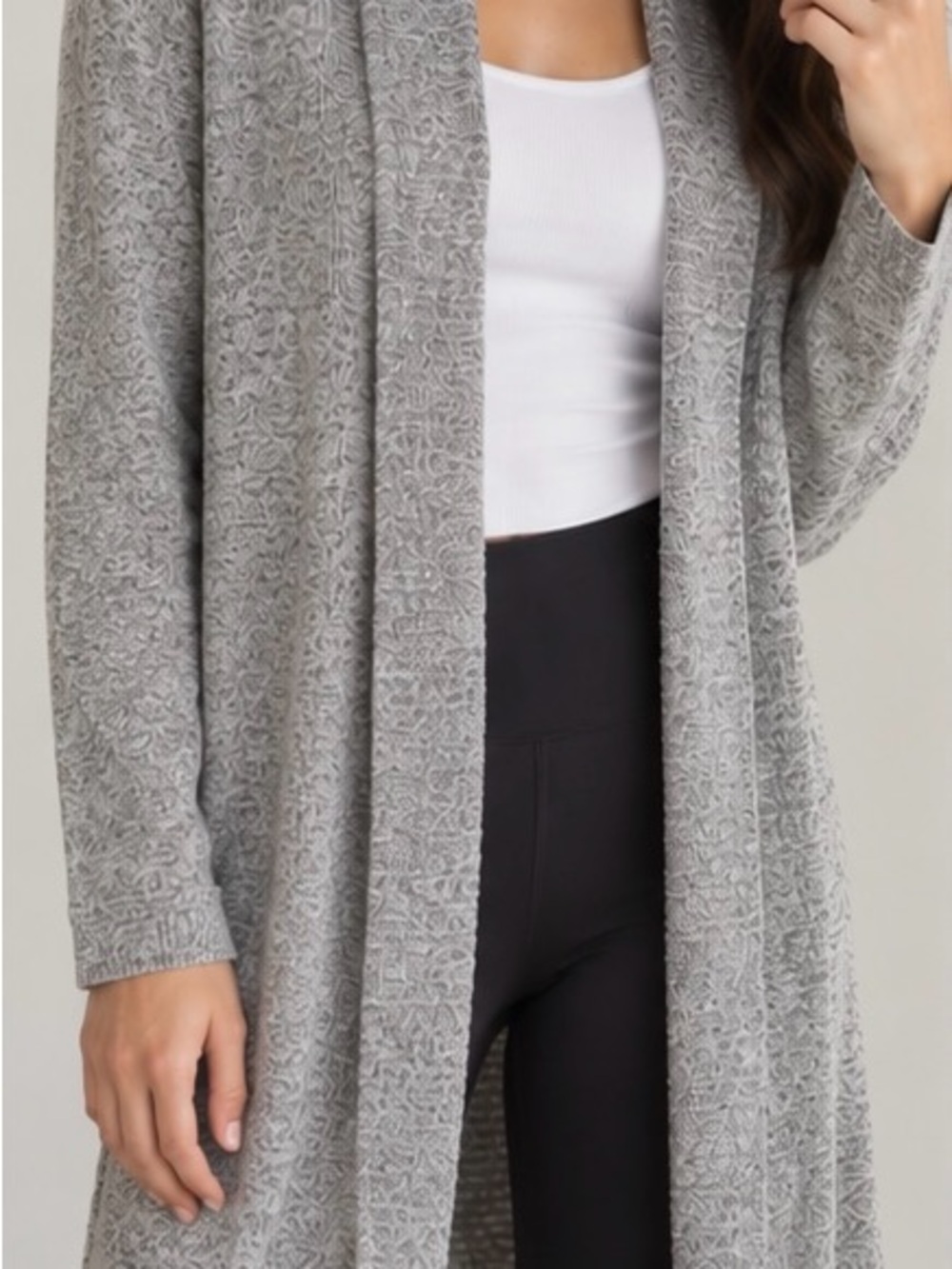 LOFT Light Gray Open-Front Textured Cardigan